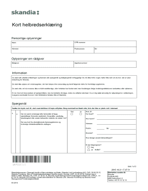 Fillable Online Kort helbredserklring - skandia.dk Fax Email Print 