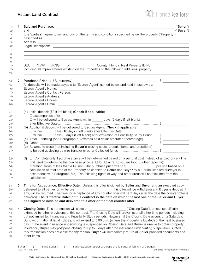 Fillable Online Vacant Land Contract.pdf Fax Email Print pdfFiller