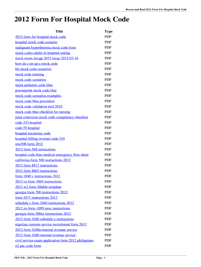 Fillable Online 2012 Form For Hospital Mock Code. 2012 form for ...