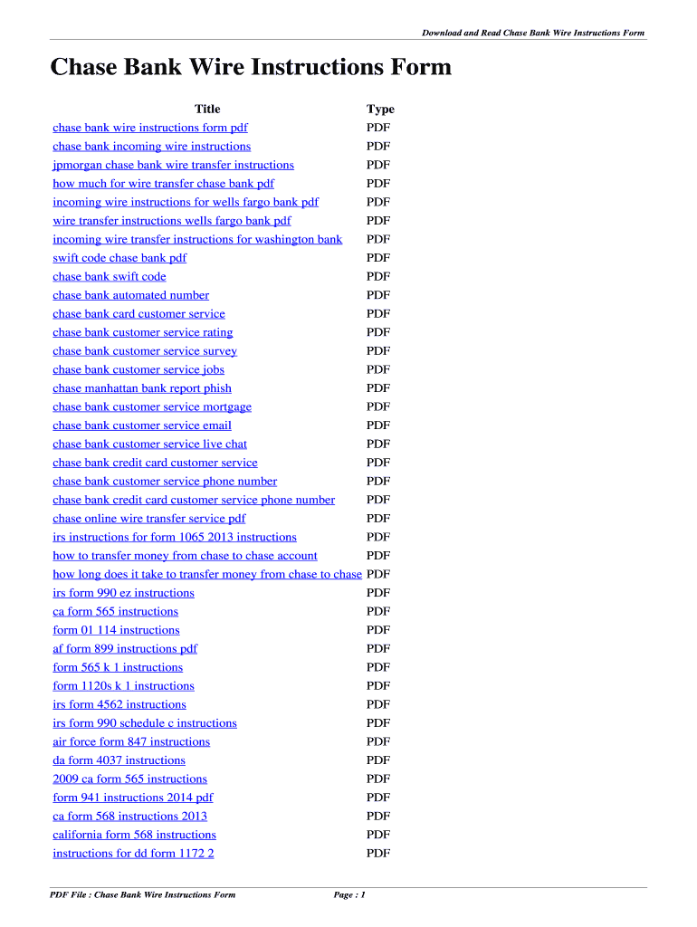 Fillable Online packet ddns Chase Bank Wire Instructions Form. chase
