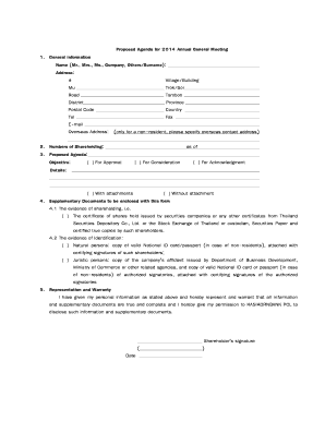 Proposed Agenda for 2014 Annual General Meeting