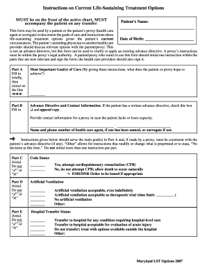 Maryland Life-Sustaining Treatment Options Form