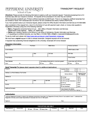 Pepperdine University Transcript Request Form