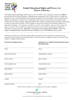 FERPA Waiver of Privacy Form