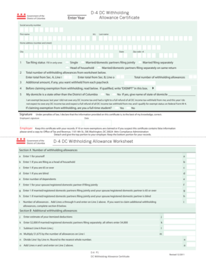 DC Withholding Allowance Certificate