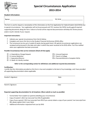 Special Circumstances Application