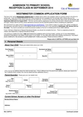 Westminster Common Application Form