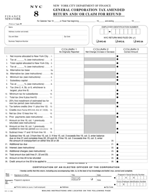 New York City General Corporation Tax Amended Return