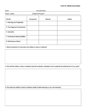 Teacher Artifact Cover Sheet