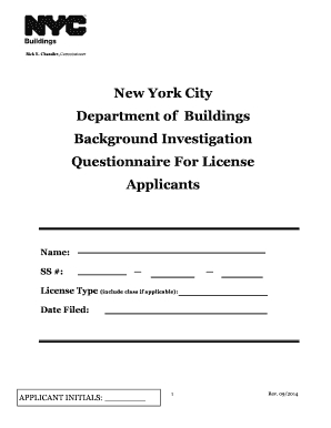 New York City Background Investigation Questionnaire for License Applicants