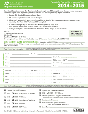 Financial Aid Required Documents Cover Sheet