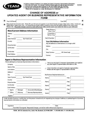Change of Address or Updated Agent Form