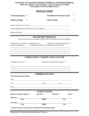 University of Connecticut Transcript Request Form