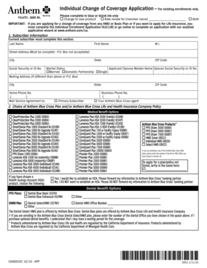 California Individual Change of Coverage Application