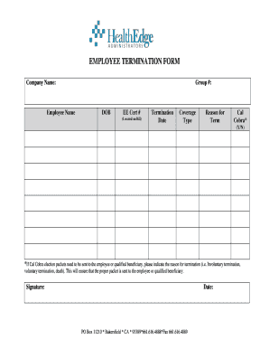 EMPLOYEE TERMINATION FORM