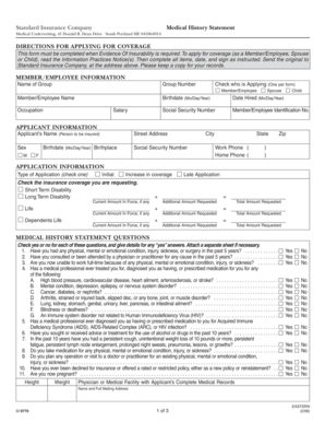 Standard Insurance Medical History Statement Form