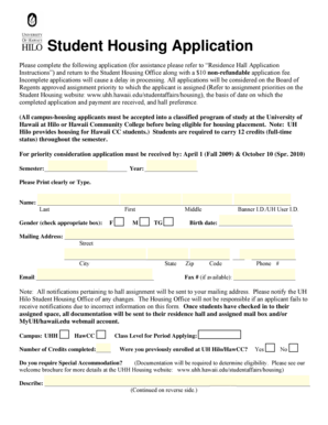 University of Hawaii at Hilo Student Housing Application