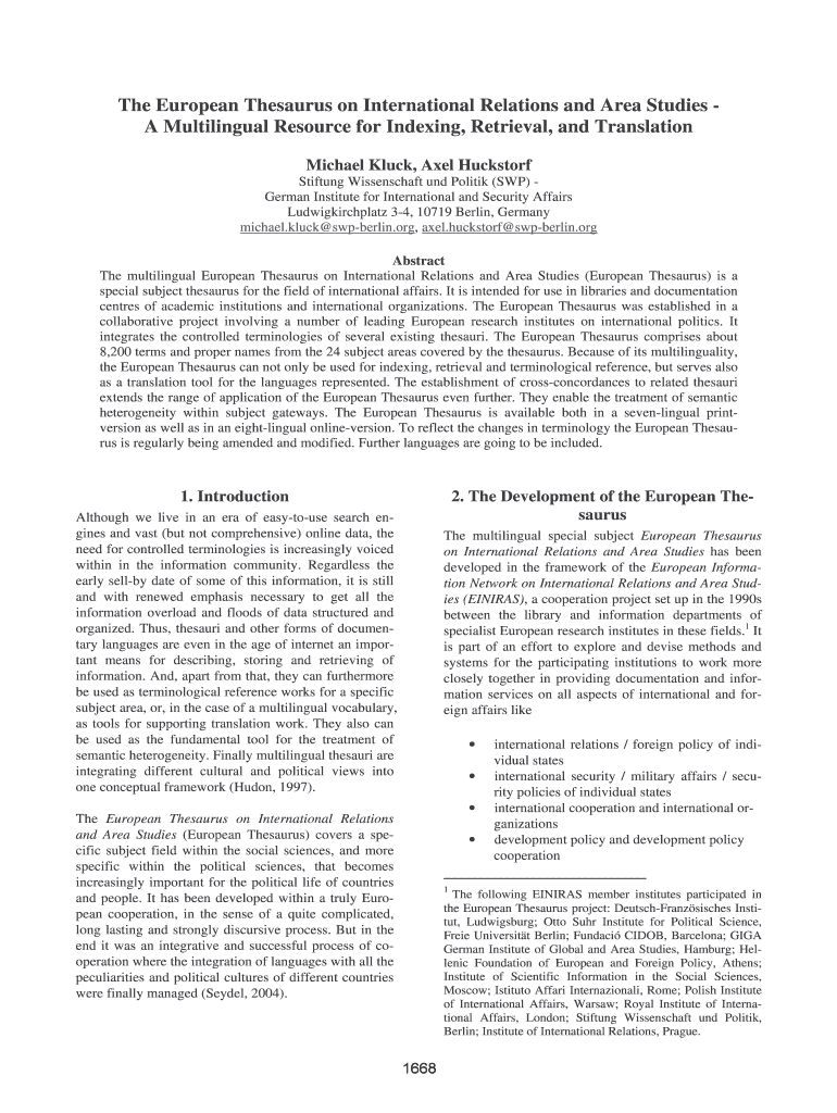 Fillable Online The European Thesaurus on International Relations and
