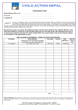 Child Action Nepal Sponsorship Form