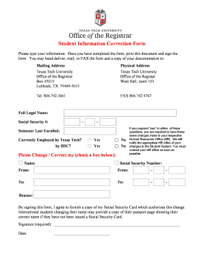 Student Information Correction Form