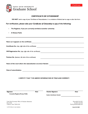 Certificate of Citizenship Verification