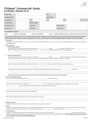 Citibank Commercial Cards Dispute Form