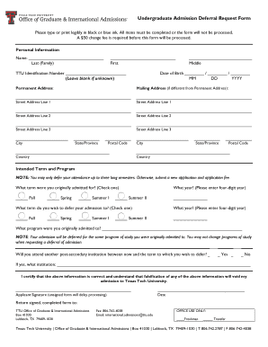 Undergraduate Admission Deferral Request Form