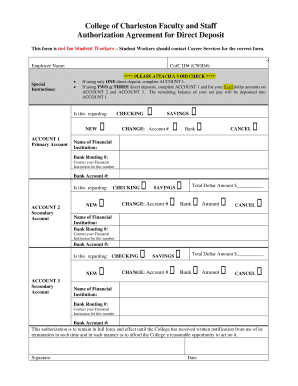College of Charleston Direct Deposit Authorization