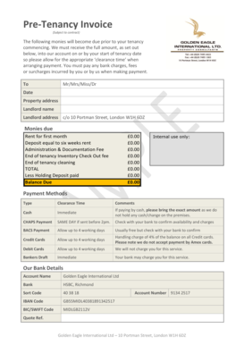 Pre-Tenancy Invoice