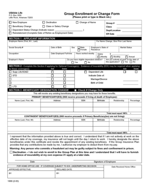 USAble Life Group Enrollment or Change Form