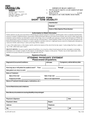 Short Term Disability Claim Form