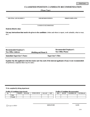 Classified Position Candidate Recommendation Form