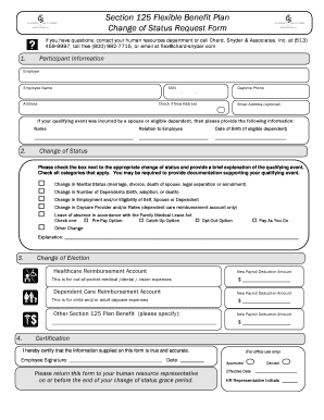 Section 125 Flexible Benefit Plan Change of Status Request Form