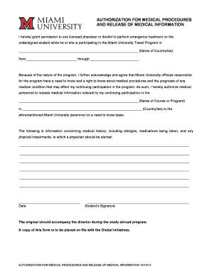 Authorization for Medical Procedures and Release of Medical Information