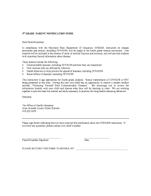 4th Grade Parent Notification Form