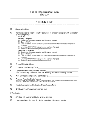 Pre-K Registration Form CHECK LIST - Lincoln School District