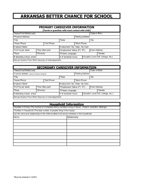 Arkansas Better Chance for School Primary Caregiver Information