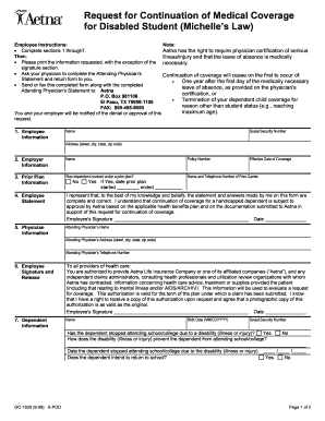 Request for Continuation of Medical Coverage for Disabled Student