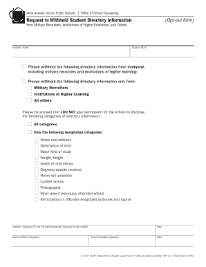 Anne Arundel County Student Directory Information Opt-Out Form