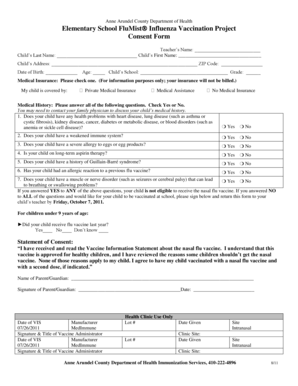 Anne Arundel County Elementary School FluMist Consent Form