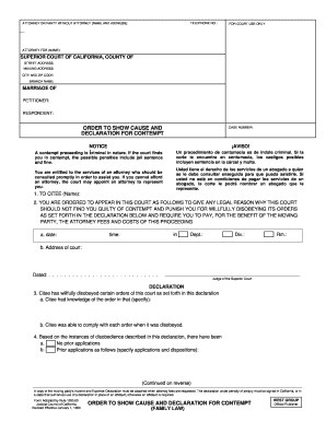 California Order to Show Cause and Declaration for Contempt