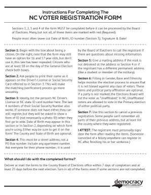 Example of voters registration form - NC VOTER REGISTRATION FORM