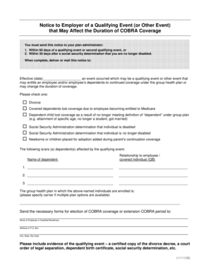 Notice to Employer of COBRA Qualifying Event