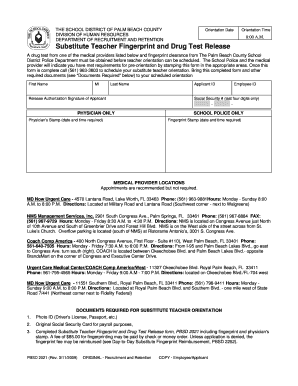 Substitute Teacher Fingerprint and Drug Test Release