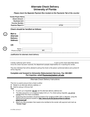 University of Florida Alternate Check Delivery Form
