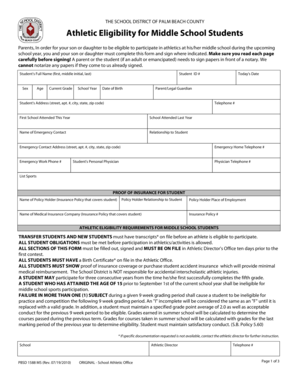 Palm Beach County Middle School Athletic Eligibility Form