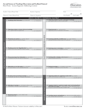 Teaching Observation and Feedback Protocol Short Form