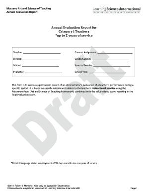 Marzano Art and Science of Teaching Annual Evaluation Report