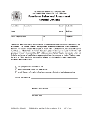 Functional Behavioral Assessment Parental Consent