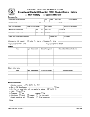 ESE Student Social History Form